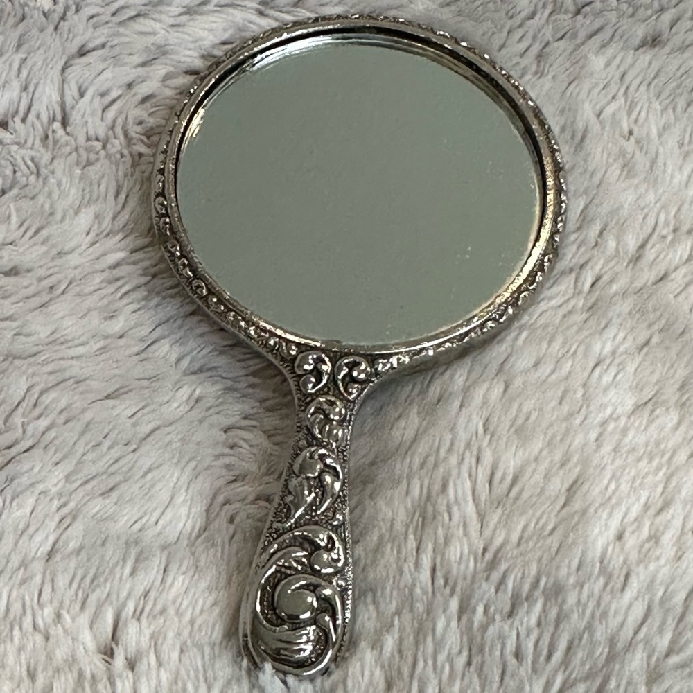 Vintage Antique Intricate Silver Vanity Mirror with Floral Design - Picture 4 of 12